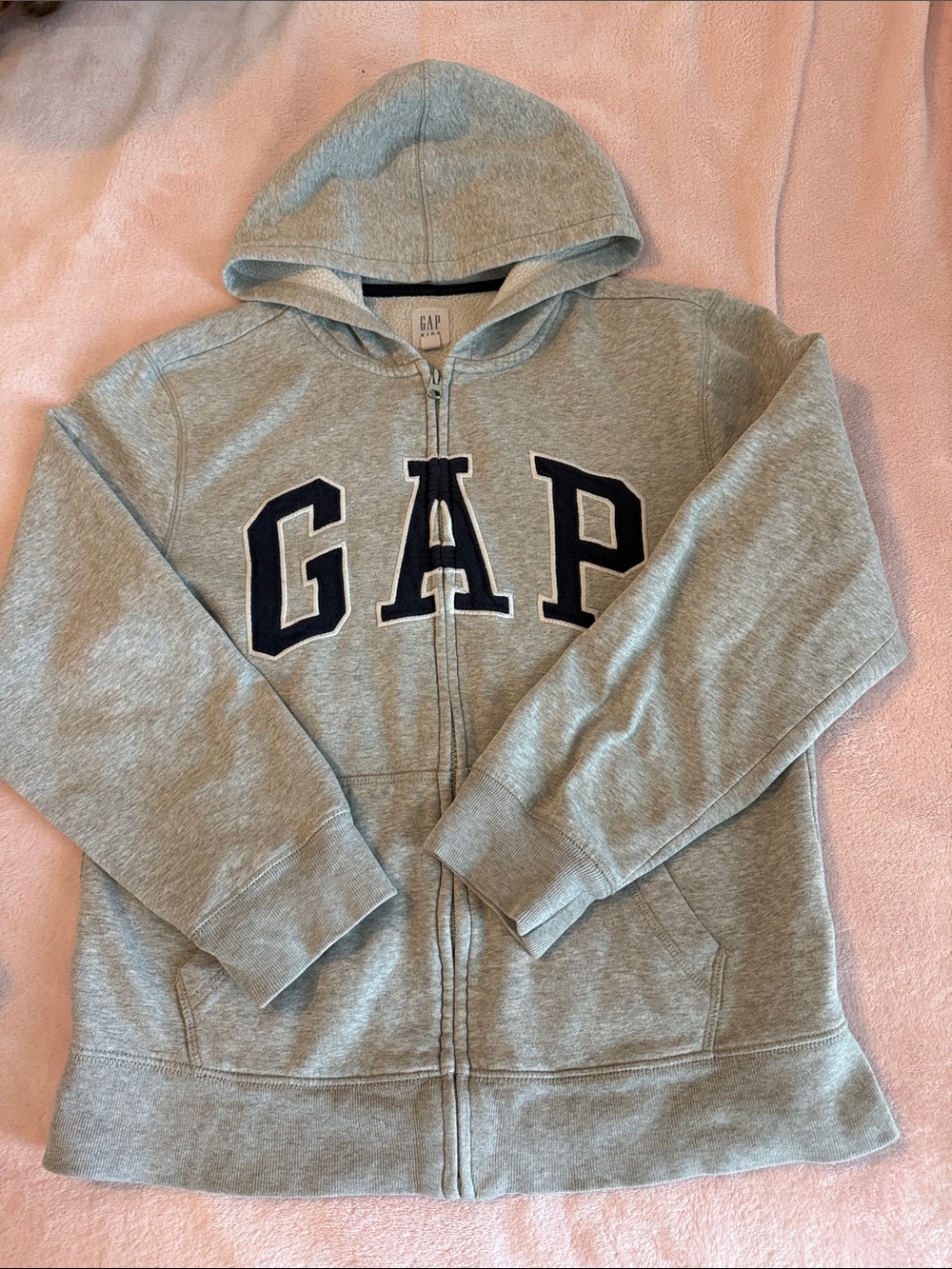 GAP Light Gray Full-Zip Hoodie with Navy Logo